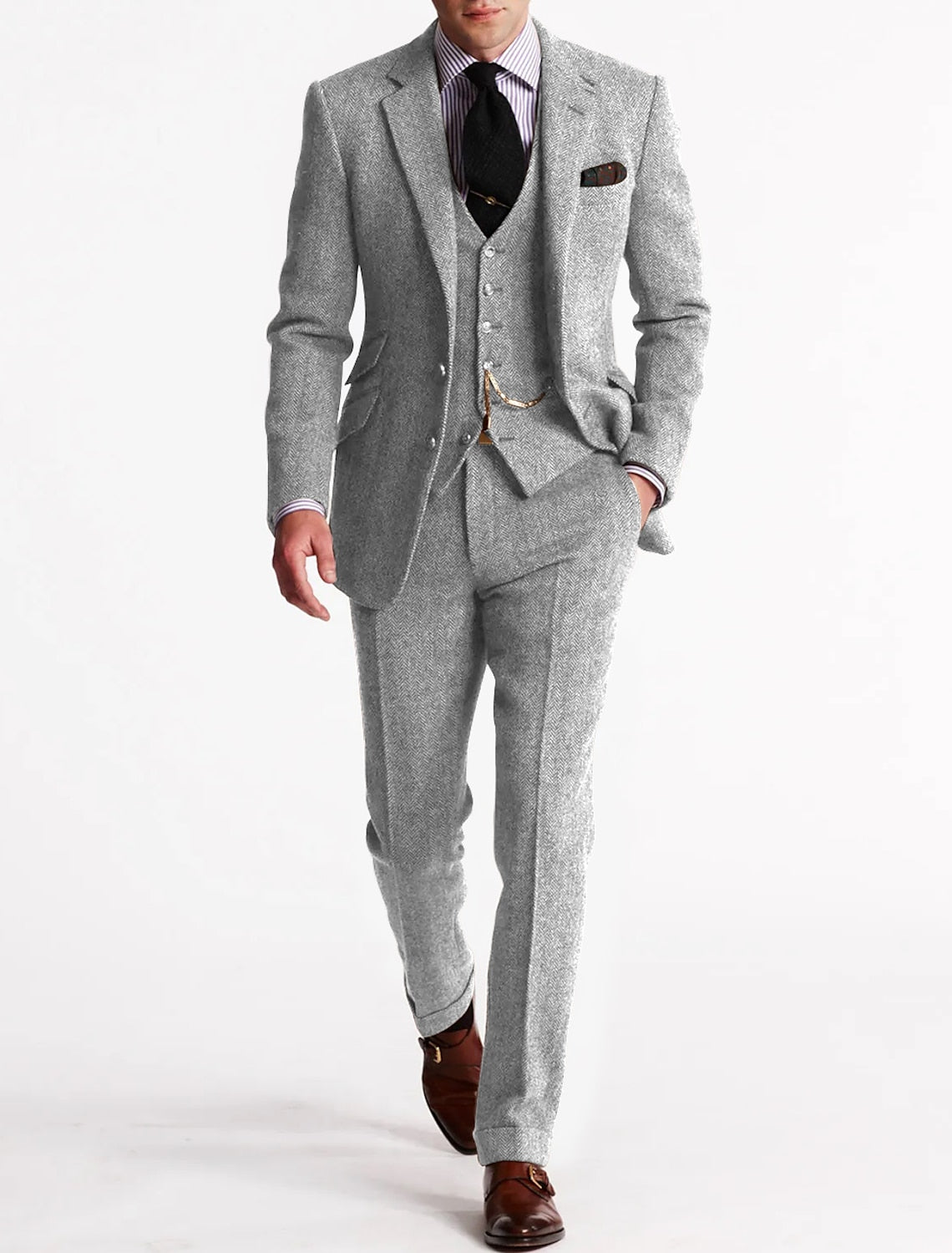 Men's Three Piece Wool Tweed Suit for Winter