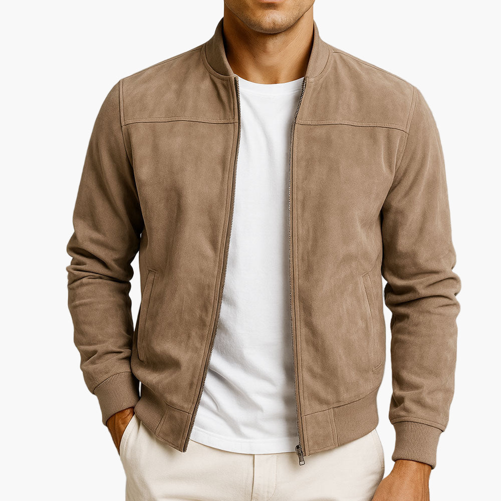 Men’s Suede Leather Bomber Jacket for Winter