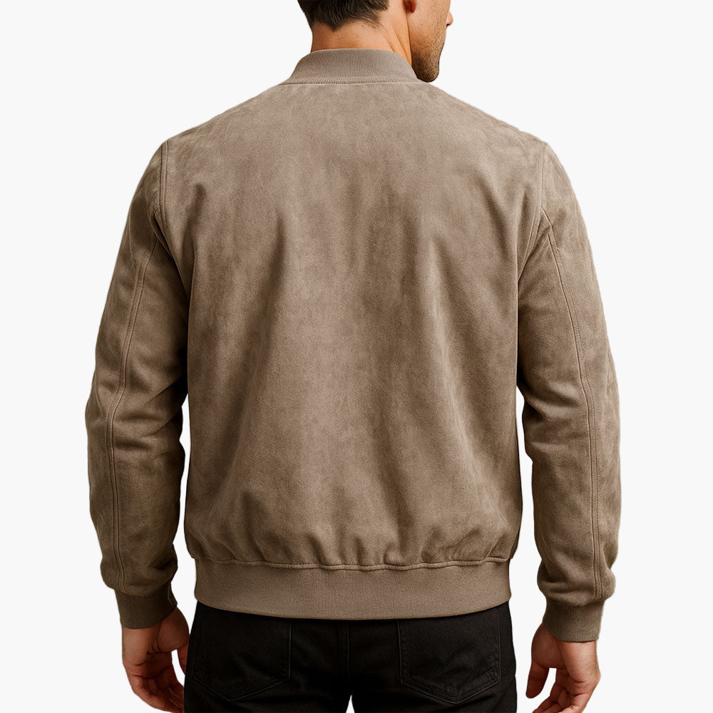 Men’s Suede Leather Bomber Jacket for Winter