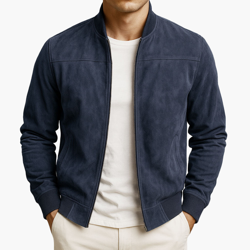 Men’s Suede Leather Bomber Jacket for Winter