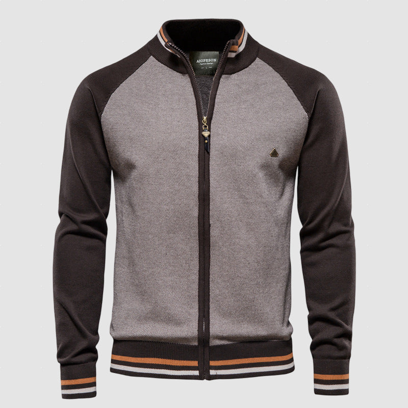 Men’s Zip-Up Wool Blend Knit Jacket for Winter