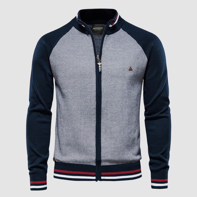Men’s Zip-Up Wool Blend Knit Jacket for Winter