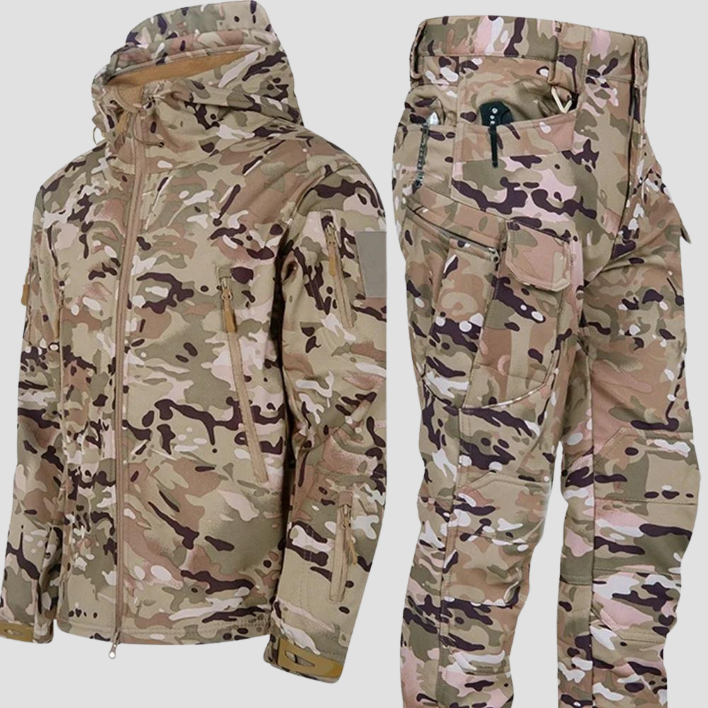 Men’s Tactical Jacket and Trousers Set with Fleece Lining for Winter