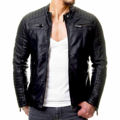 Men's Leather Jacket with One Chest Pocket X5Y7Z3A1B