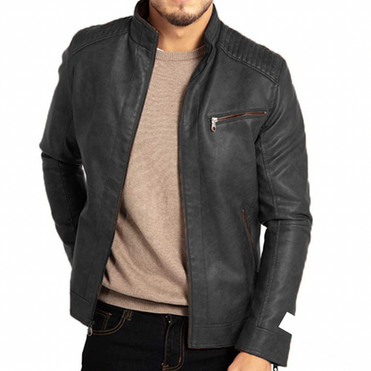 Men's Leather Jacket with One Chest Pocket X5Y7Z3A1B