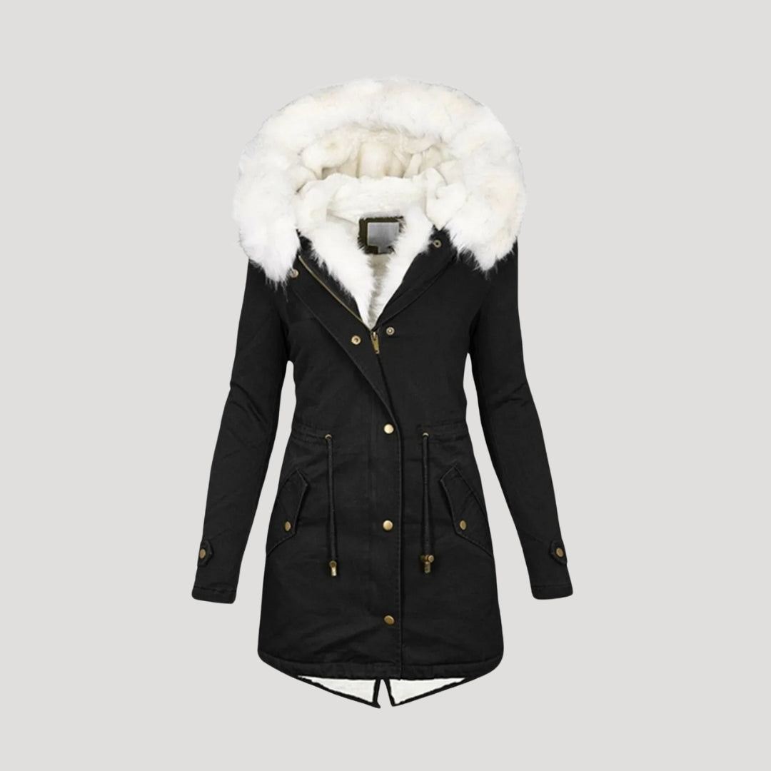 Women’s Insulated Hooded Parka Coat with Faux Fur Trim for Winter