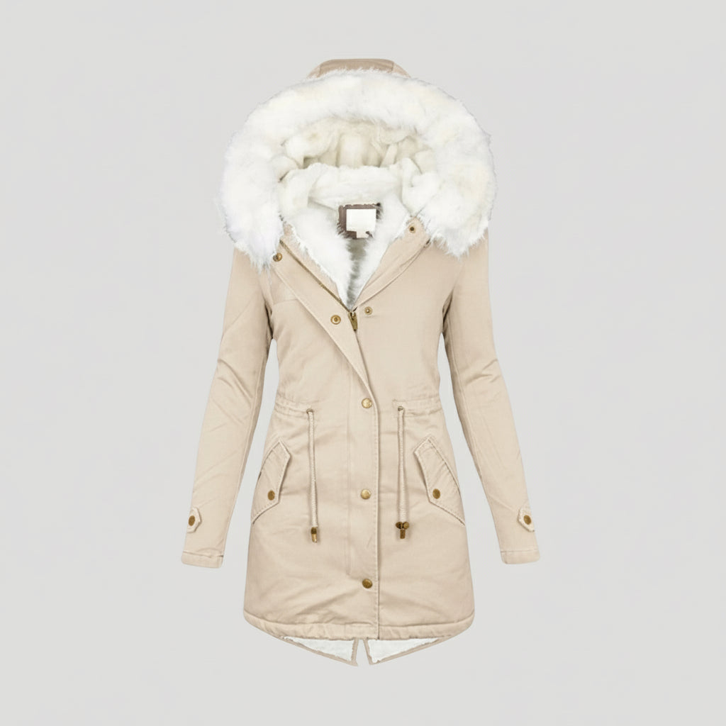 Women’s Insulated Hooded Parka Coat with Faux Fur Trim for Winter