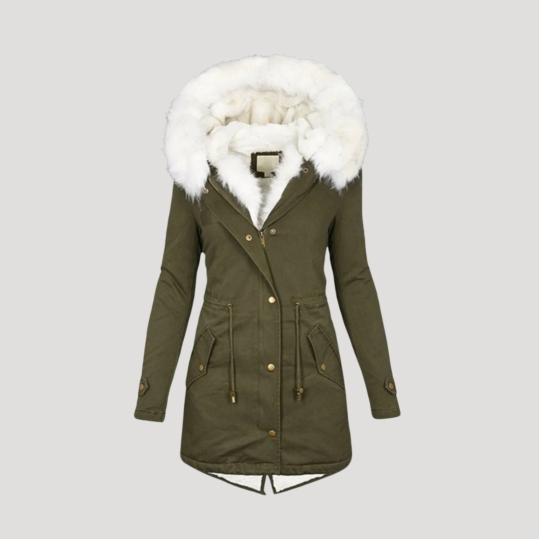 Women’s Insulated Hooded Parka Coat with Faux Fur Trim for Winter