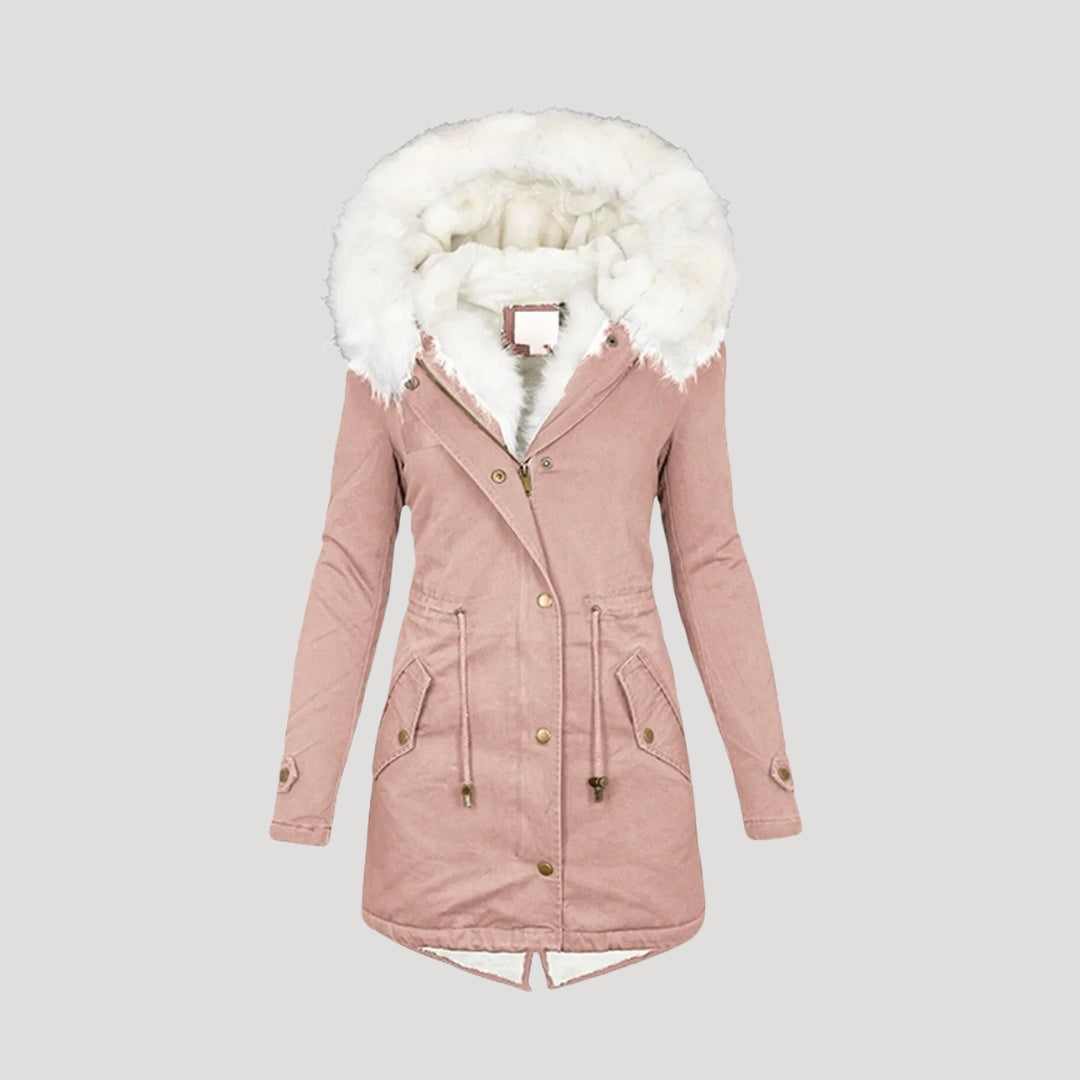 Women’s Insulated Hooded Parka Coat with Faux Fur Trim for Winter