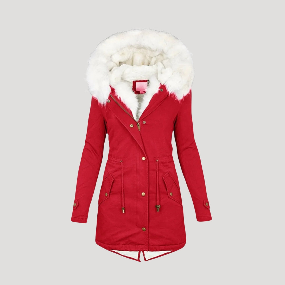 Women’s Insulated Hooded Parka Coat with Faux Fur Trim for Winter