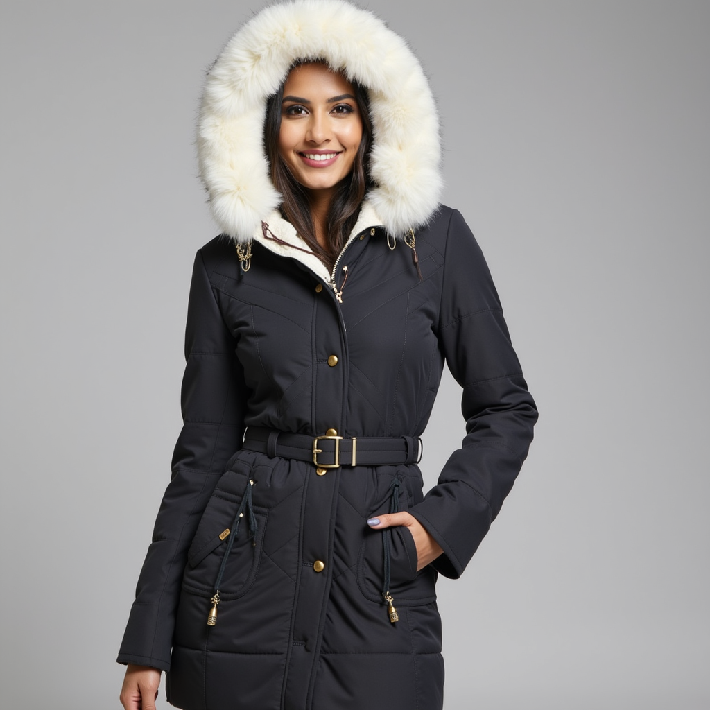 Women’s Insulated Hooded Parka Coat with Faux Fur Trim for Winter