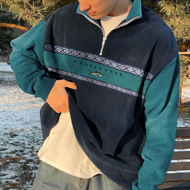 Men’s Cotton Fleece Quarter Zip Sweatshirt for Winter