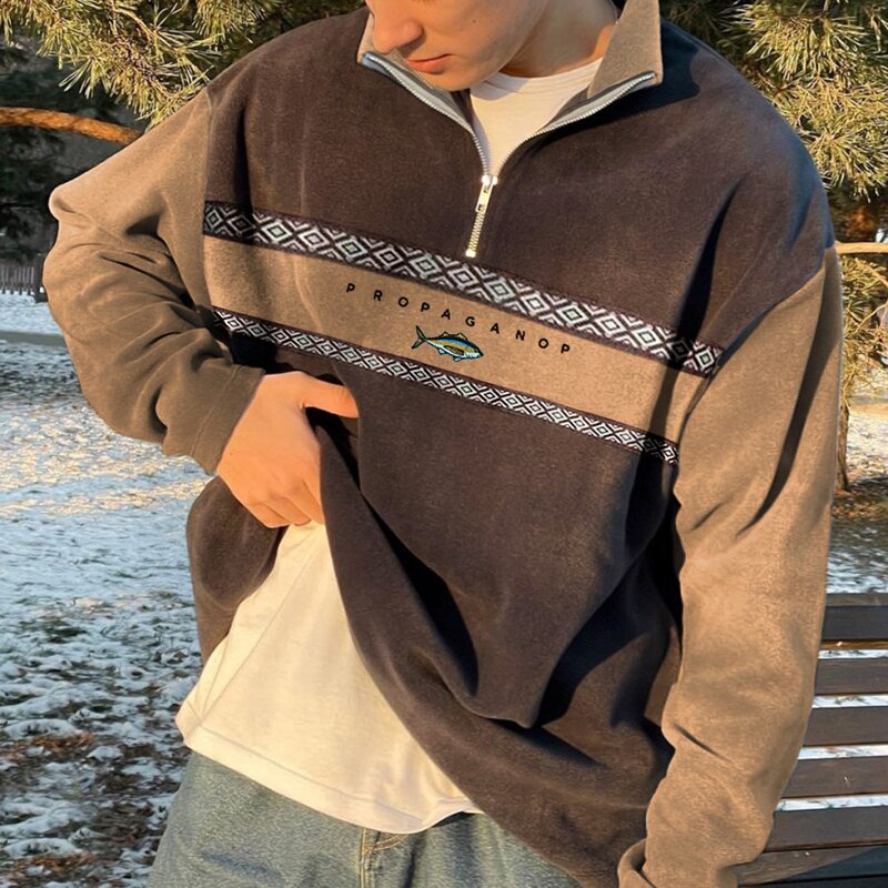 Men’s Cotton Fleece Quarter Zip Sweatshirt for Winter