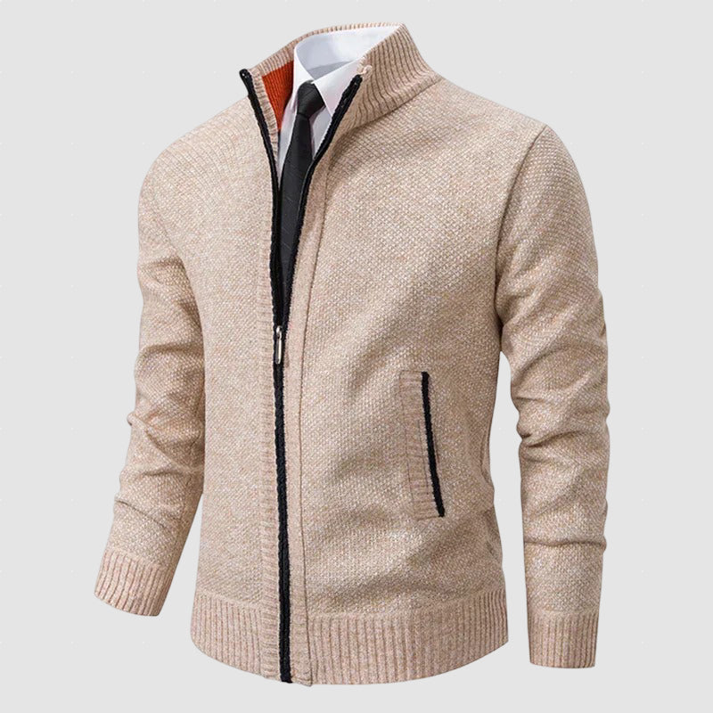 Men’s Zip-Front Wool Knit Cardigan Jacket for Winter
