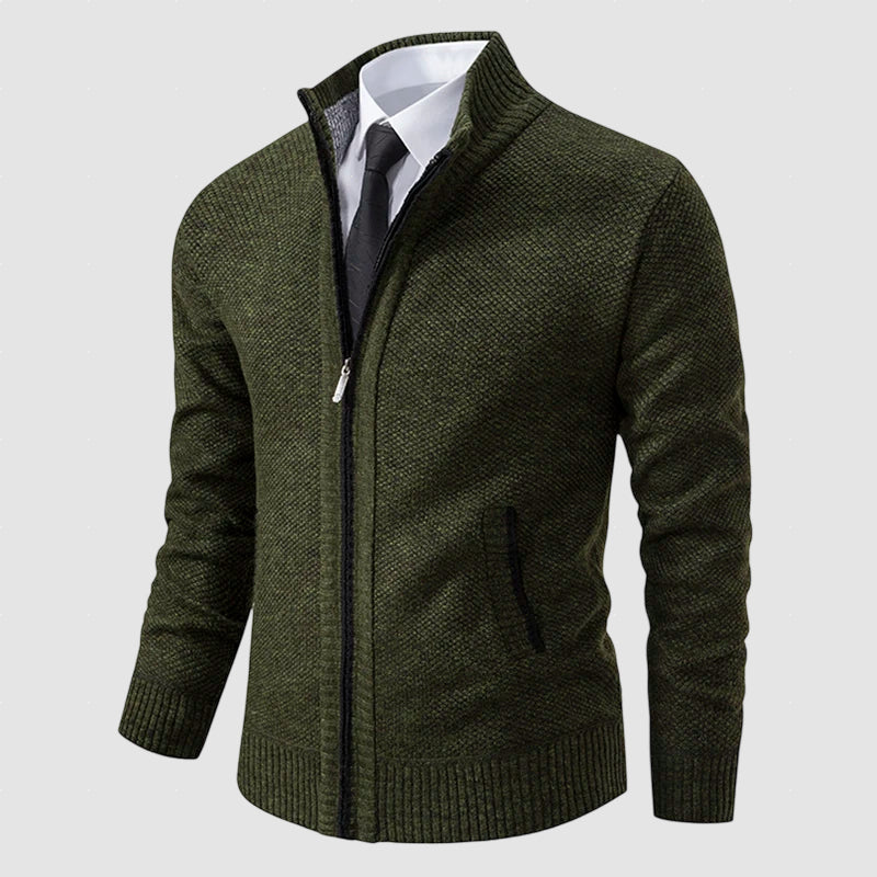 Men’s Zip-Front Wool Knit Cardigan Jacket for Winter