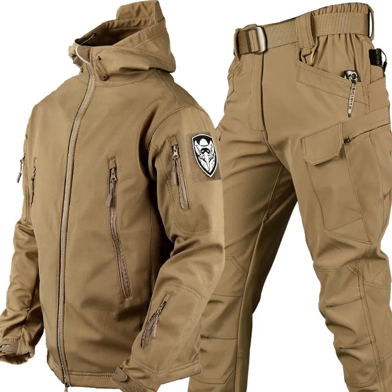 Men’s Tactical Fleece Jacket and Trousers Set for Winter
