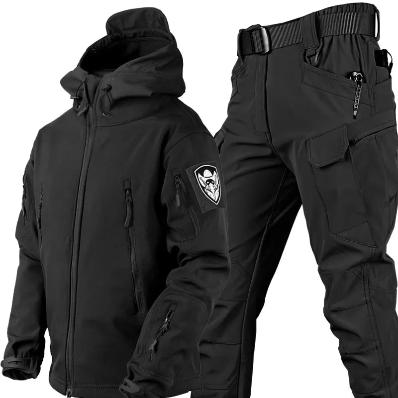 Men’s Tactical Fleece Jacket and Trousers Set for Winter