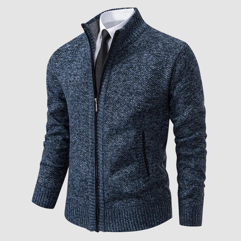Men’s Zip-Front Wool Knit Cardigan Jacket for Winter