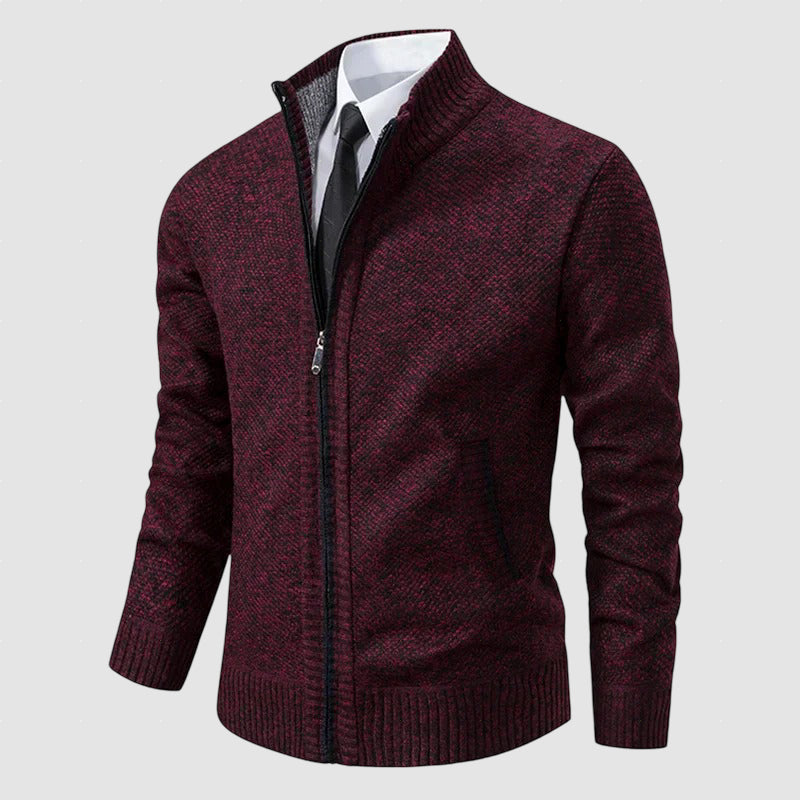 Men’s Zip-Front Wool Knit Cardigan Jacket for Winter