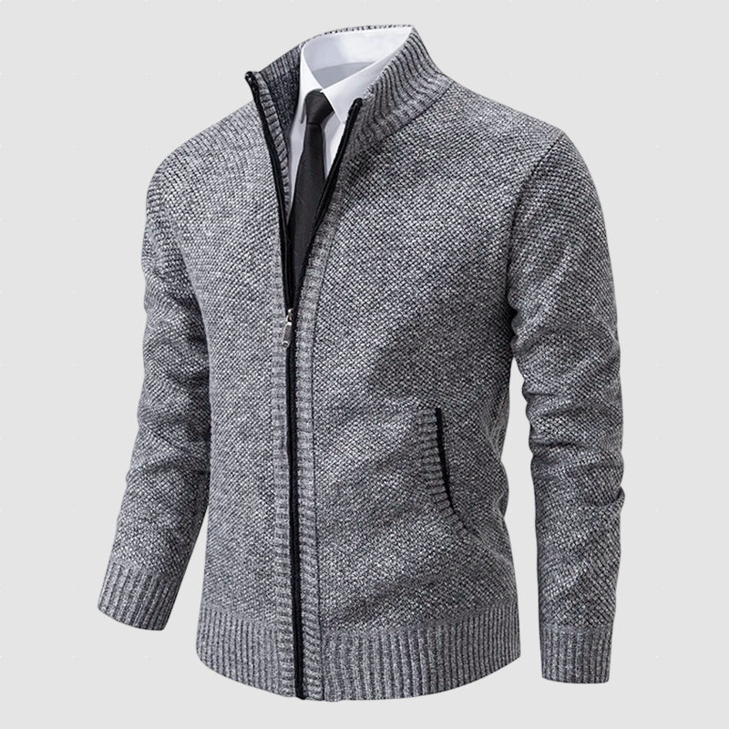Men’s Zip-Front Wool Knit Cardigan Jacket for Winter