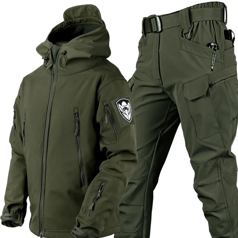Men’s Tactical Fleece Jacket and Trousers Set for Winter
