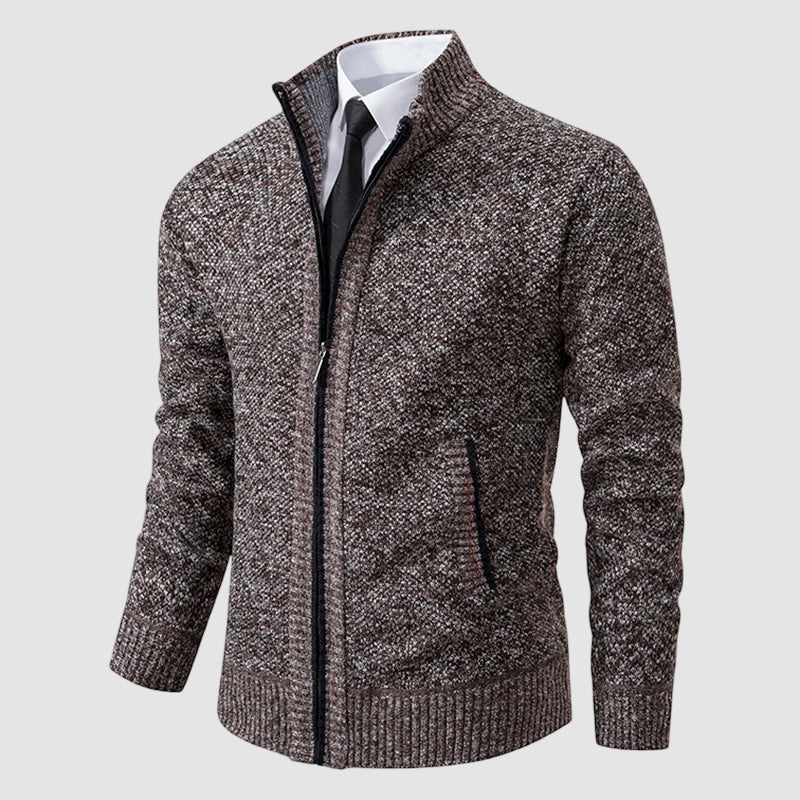 Men’s Zip-Front Wool Knit Cardigan Jacket for Winter