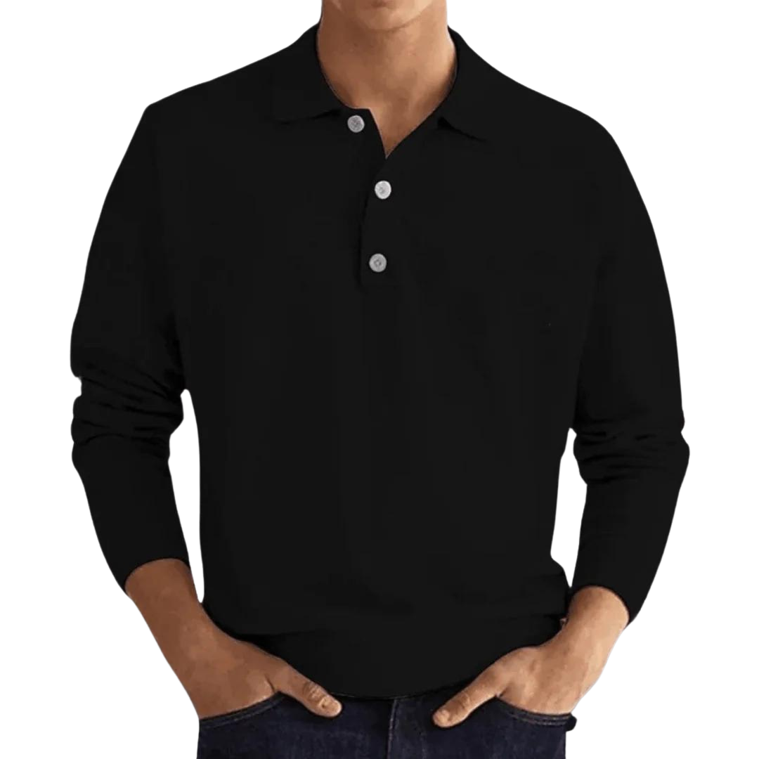 Men’s Cotton Knit Long Sleeve Polo Shirt for Winter Everyday Wear