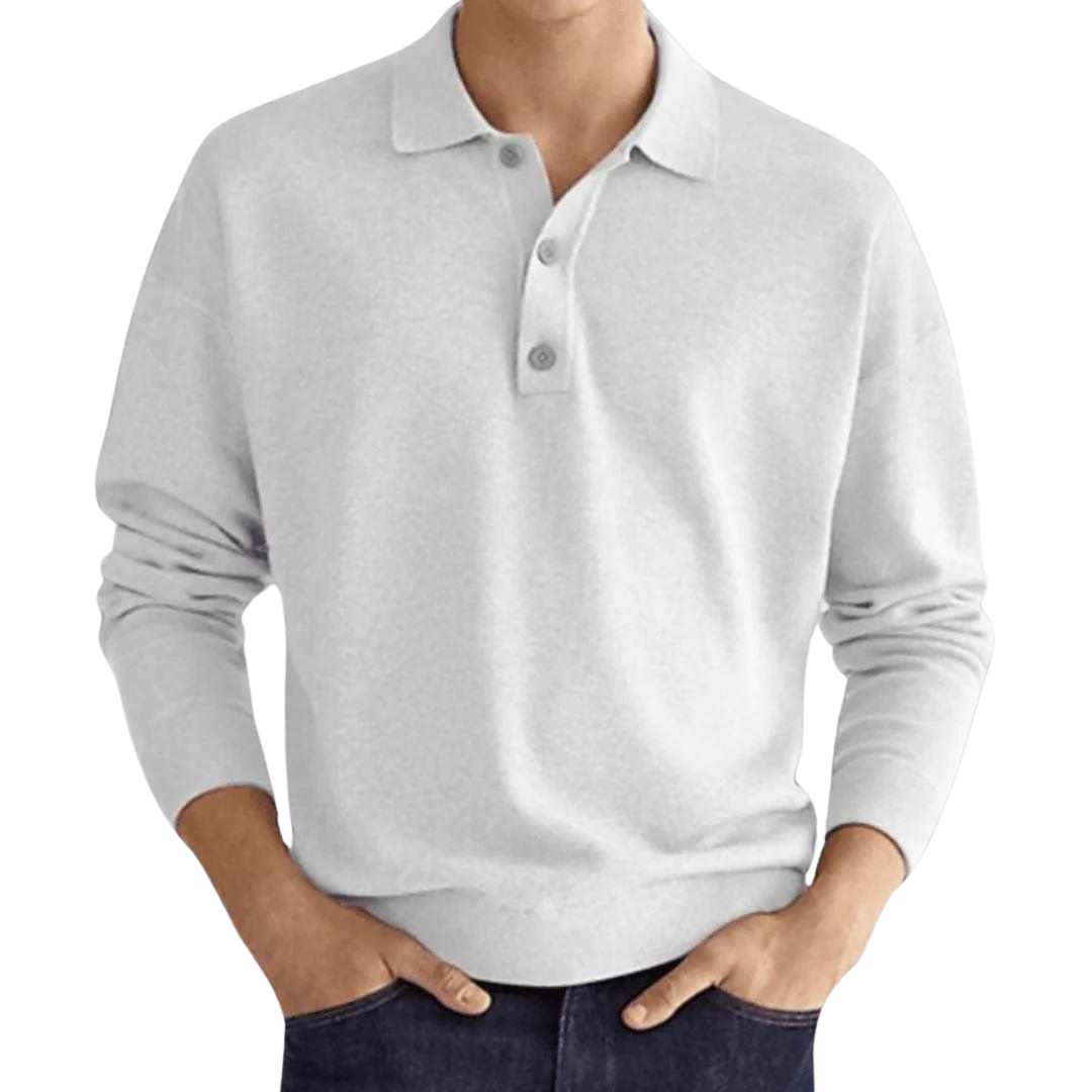 Men’s Cotton Knit Long Sleeve Polo Shirt for Winter Everyday Wear