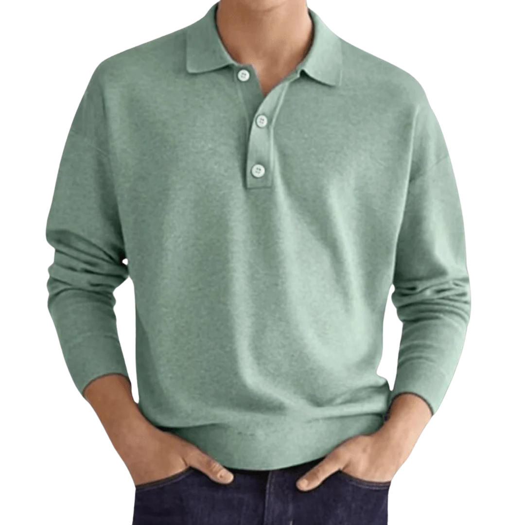 Men’s Cotton Knit Long Sleeve Polo Shirt for Winter Everyday Wear