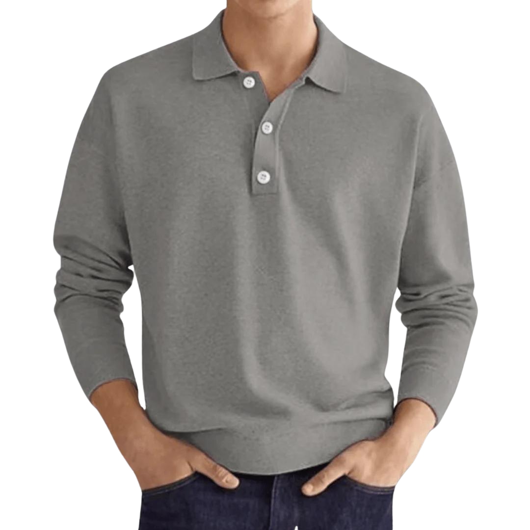 Men’s Cotton Knit Long Sleeve Polo Shirt for Winter Everyday Wear