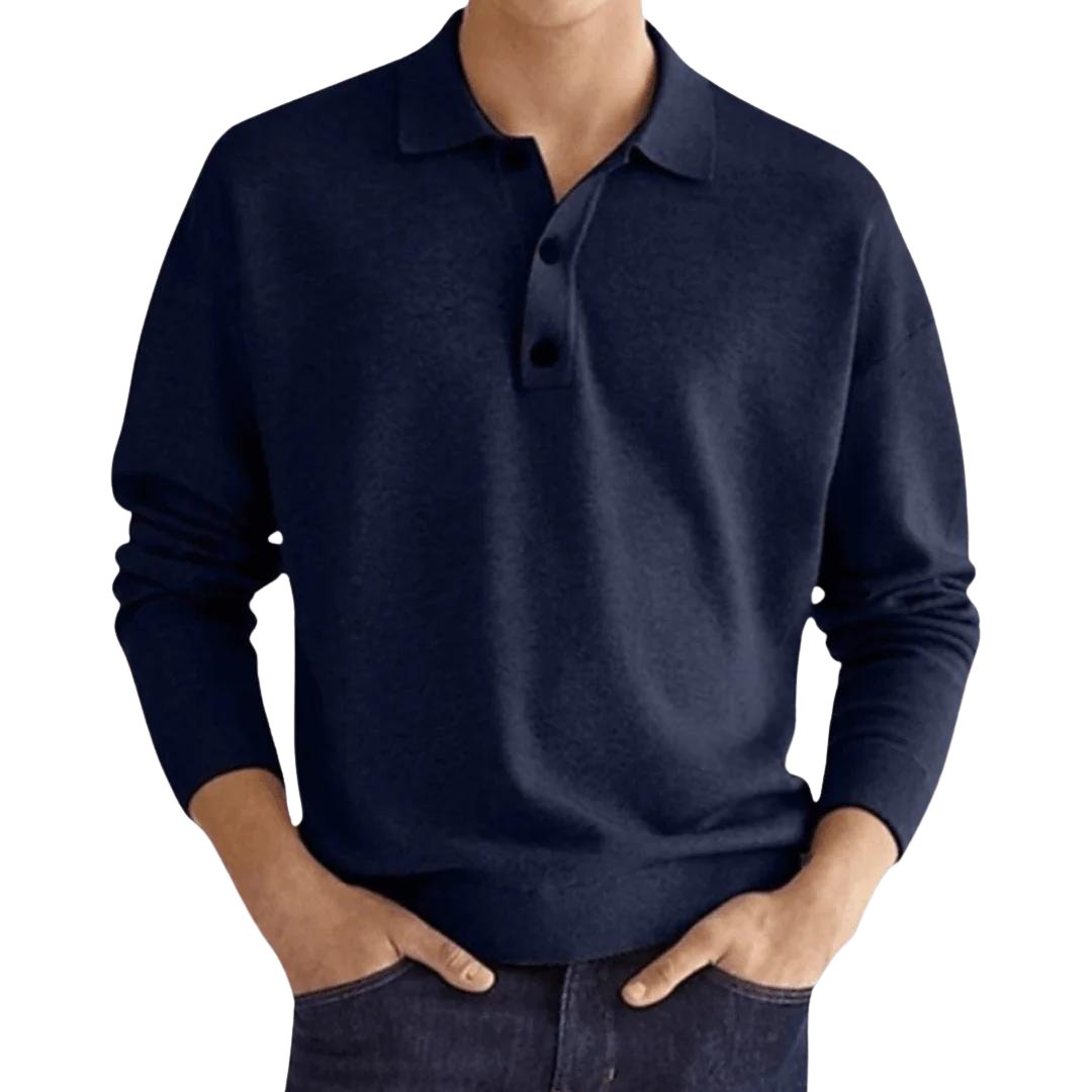 Men’s Cotton Knit Long Sleeve Polo Shirt for Winter Everyday Wear