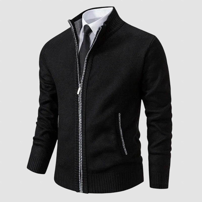 Men’s Zip-Front Wool Knit Cardigan Jacket for Winter