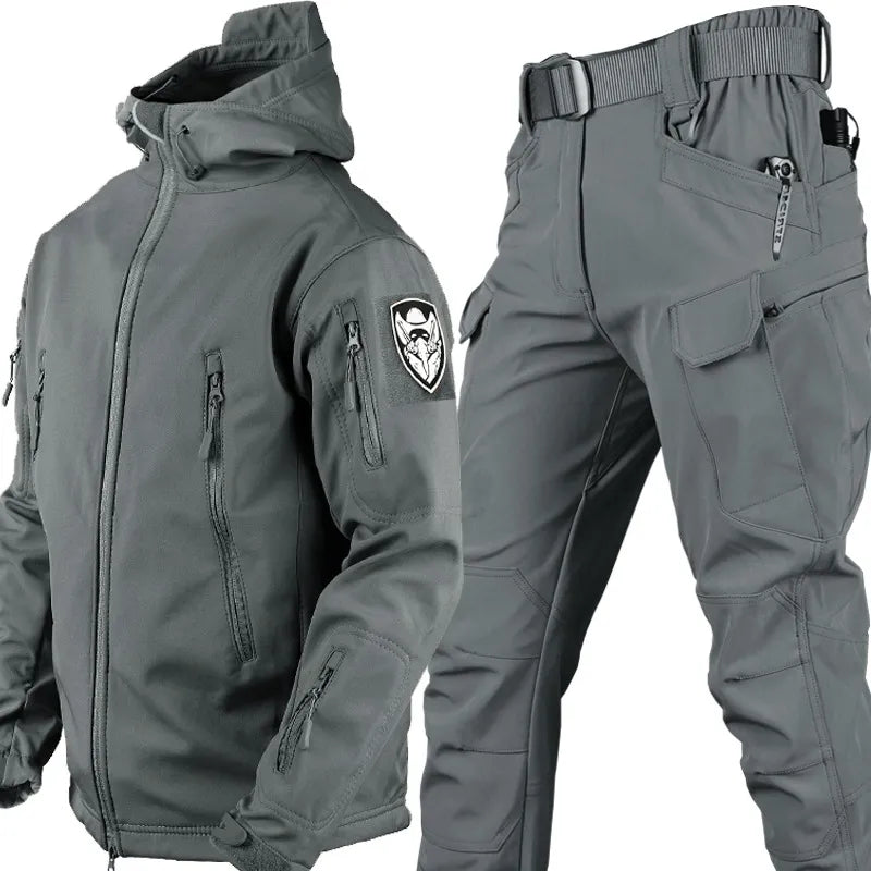 Men’s Tactical Fleece Jacket and Trousers Set for Winter