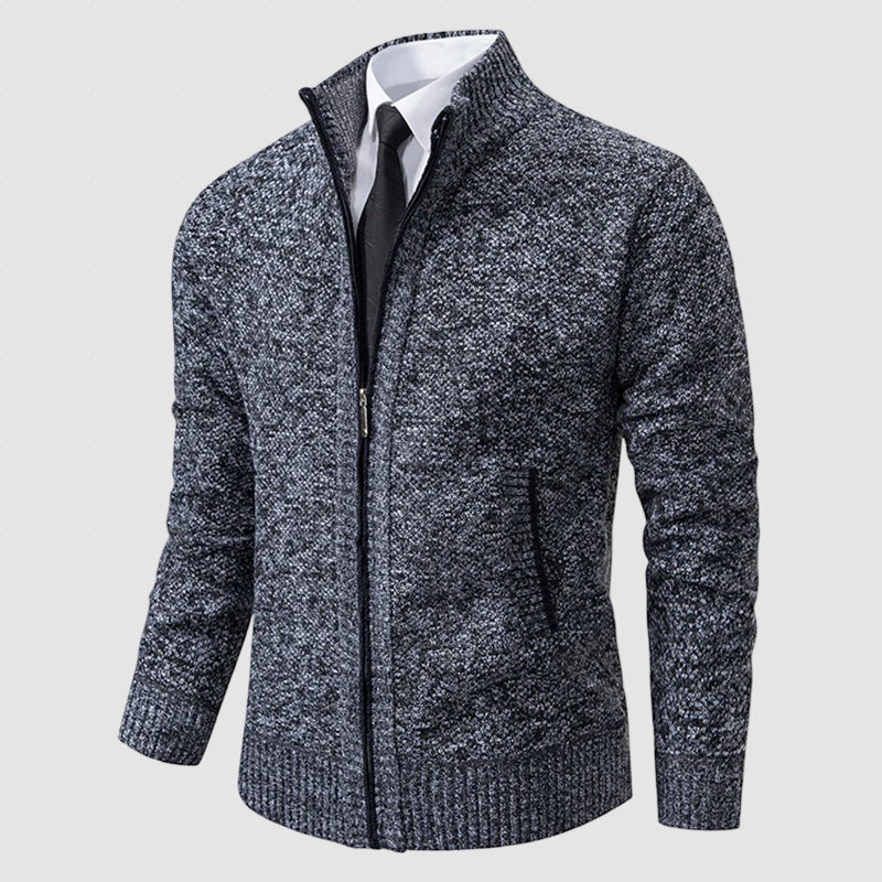 Men’s Zip-Front Wool Knit Cardigan Jacket for Winter