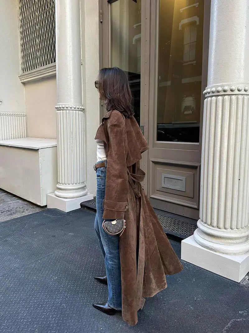 Women’s Suede Trench Coat for Winter
