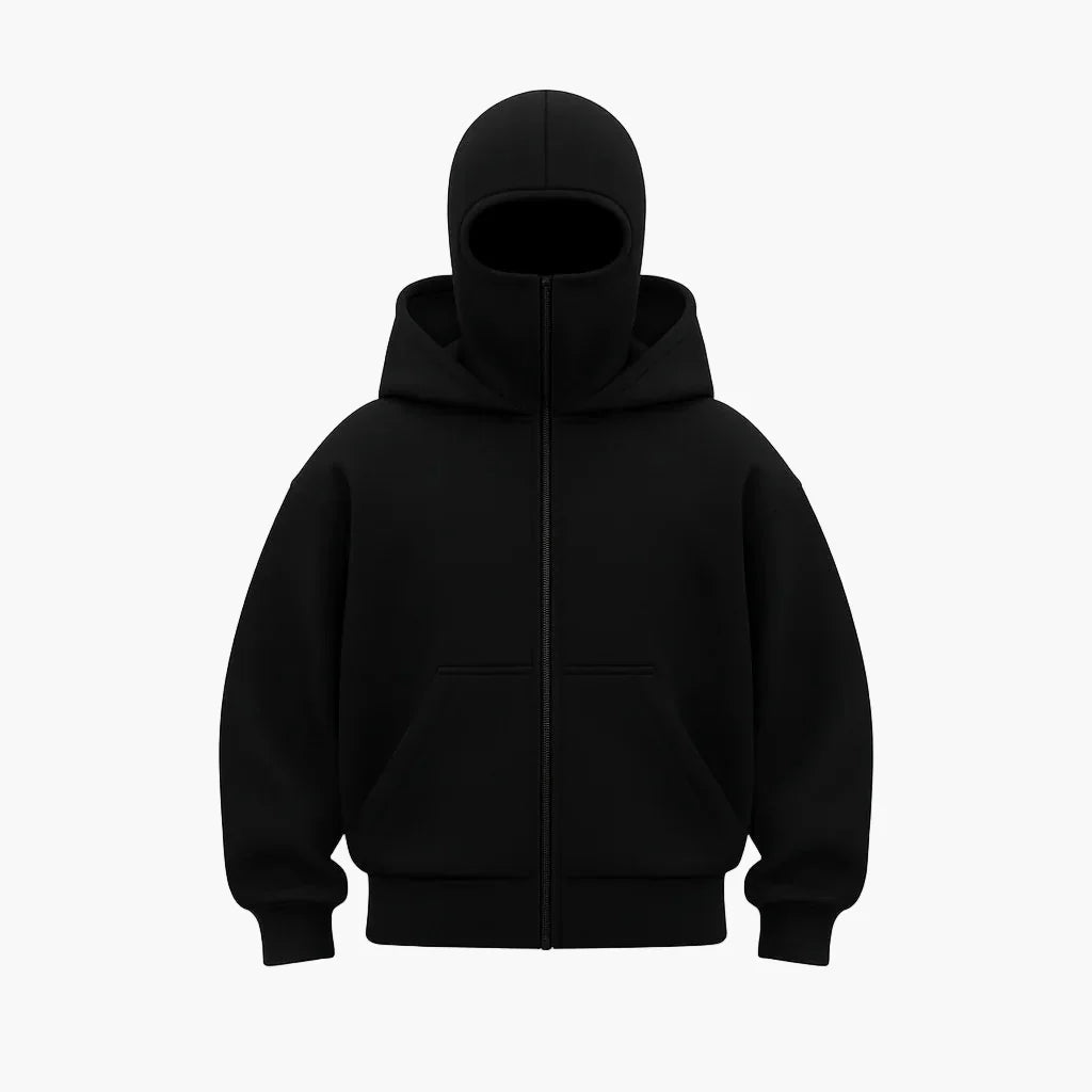 Men’s Zip Up Fleece Hoodie with Integrated Face Mask for Winter