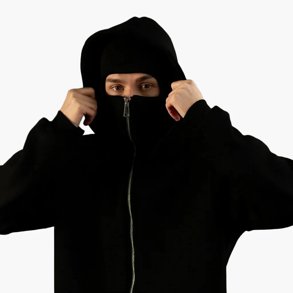 Men’s Zip Up Fleece Hoodie with Integrated Face Mask for Winter