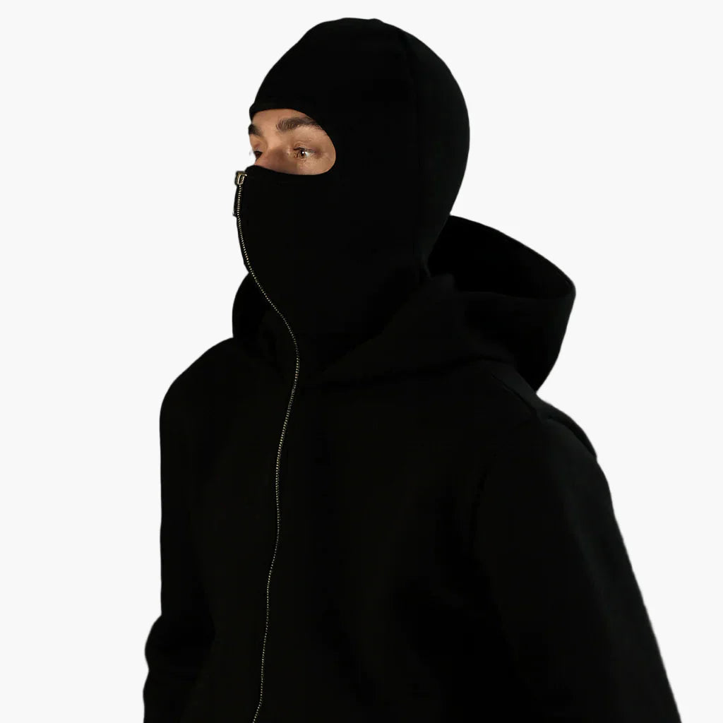 Men’s Zip Up Fleece Hoodie with Integrated Face Mask for Winter