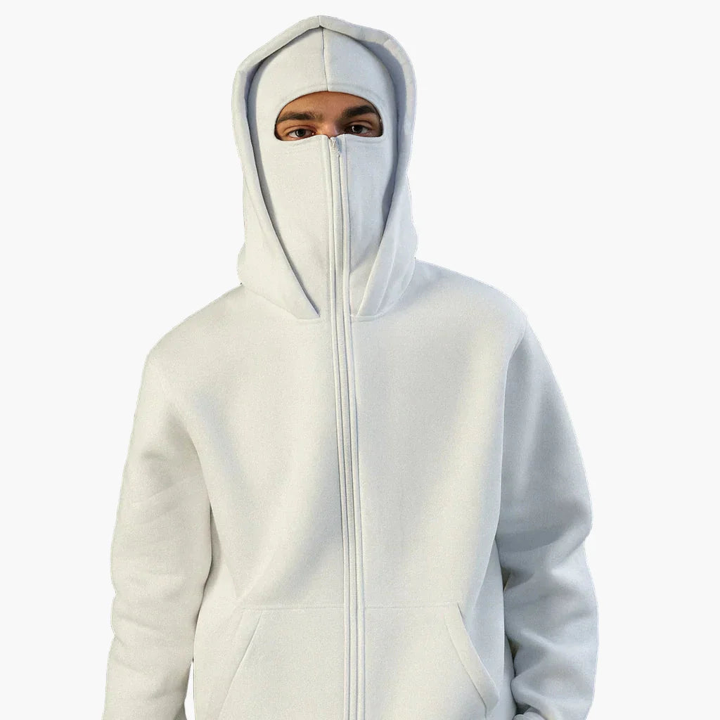 Men’s Zip Up Fleece Hoodie with Integrated Face Mask for Winter