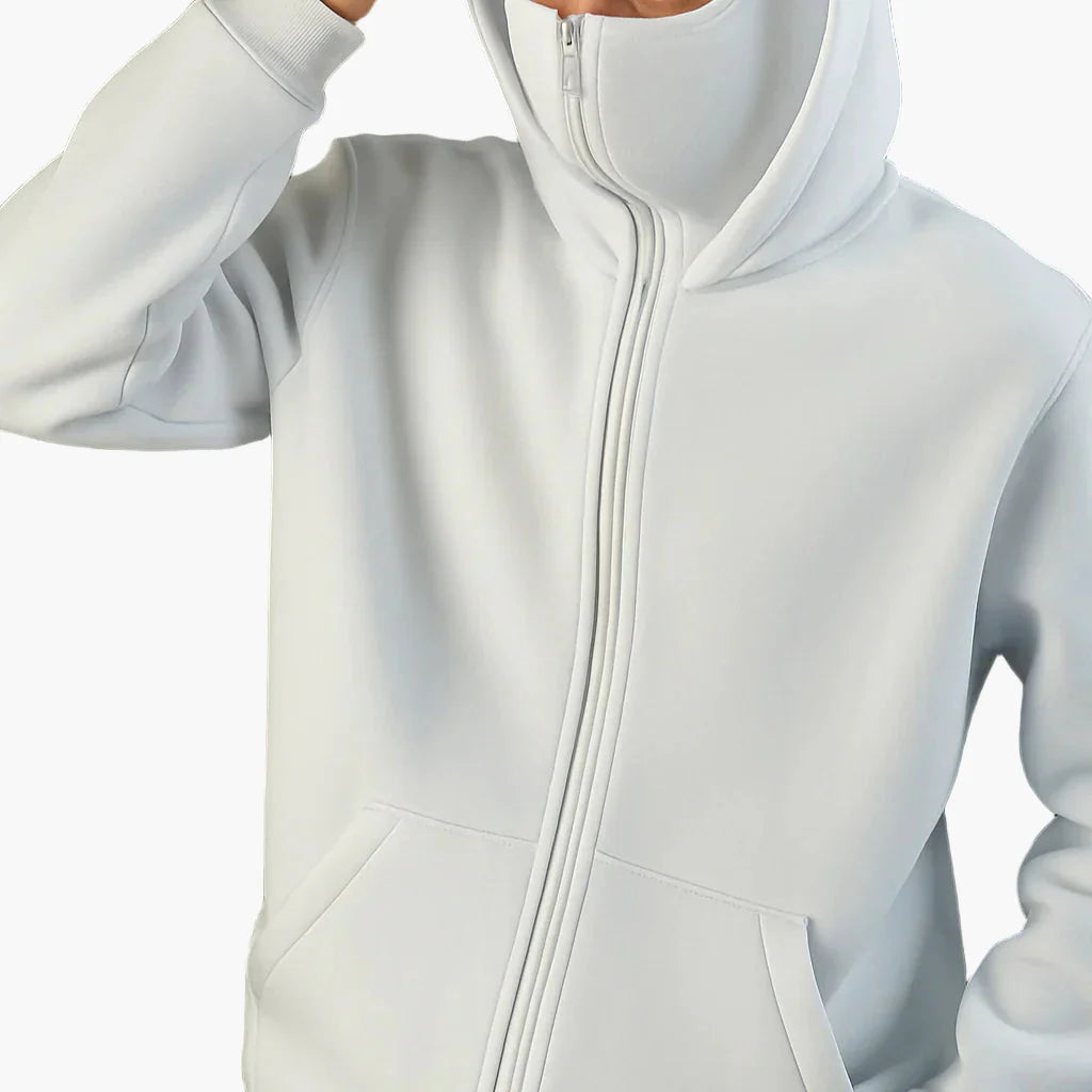 Men’s Zip Up Fleece Hoodie with Integrated Face Mask for Winter