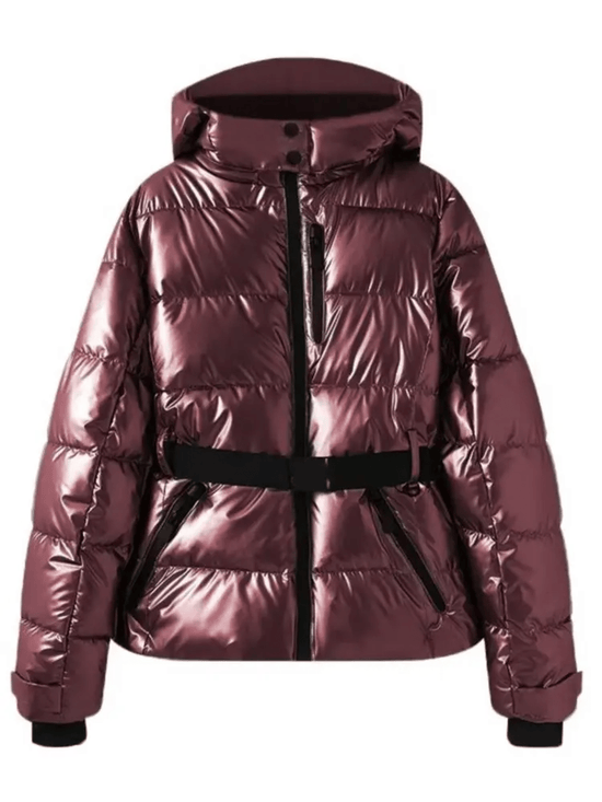 Women’s Insulated Puffer Ski Jacket with Belt for Winter Wear