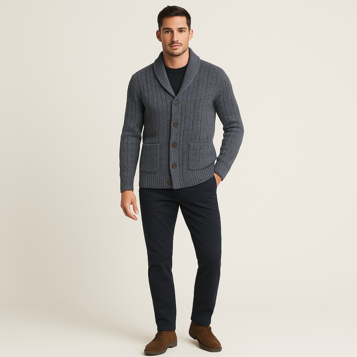 Men’s Wool Cable Knit Cardigan for Winter