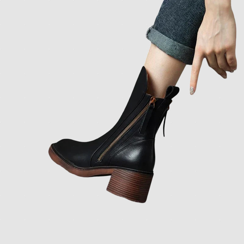 Women’s Leather Ankle Boots | Block Heel Winter Footwear