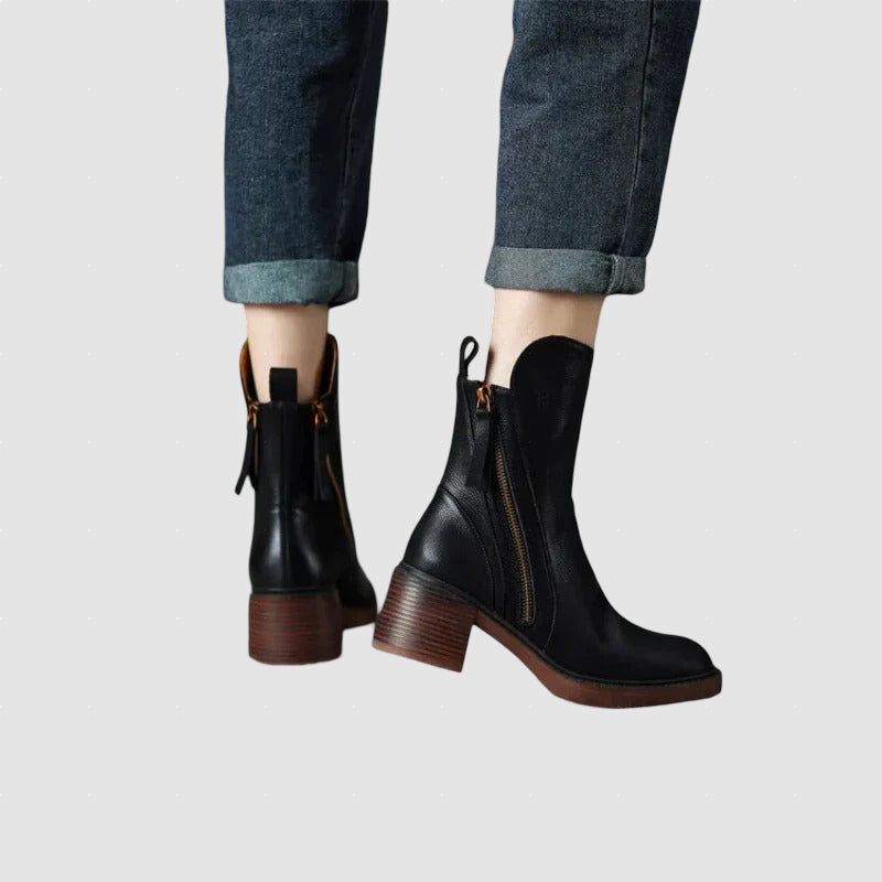 Women’s Leather Ankle Boots | Block Heel Winter Footwear