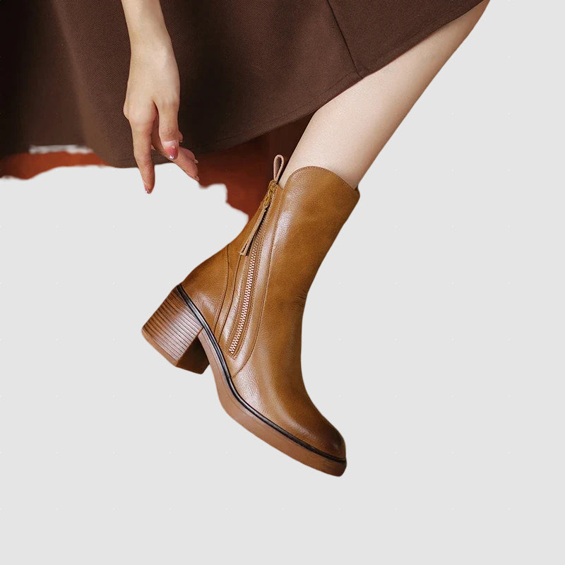 Women’s Leather Ankle Boots | Block Heel Winter Footwear