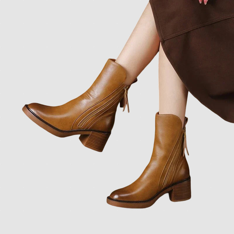Women’s Leather Ankle Boots | Block Heel Winter Footwear