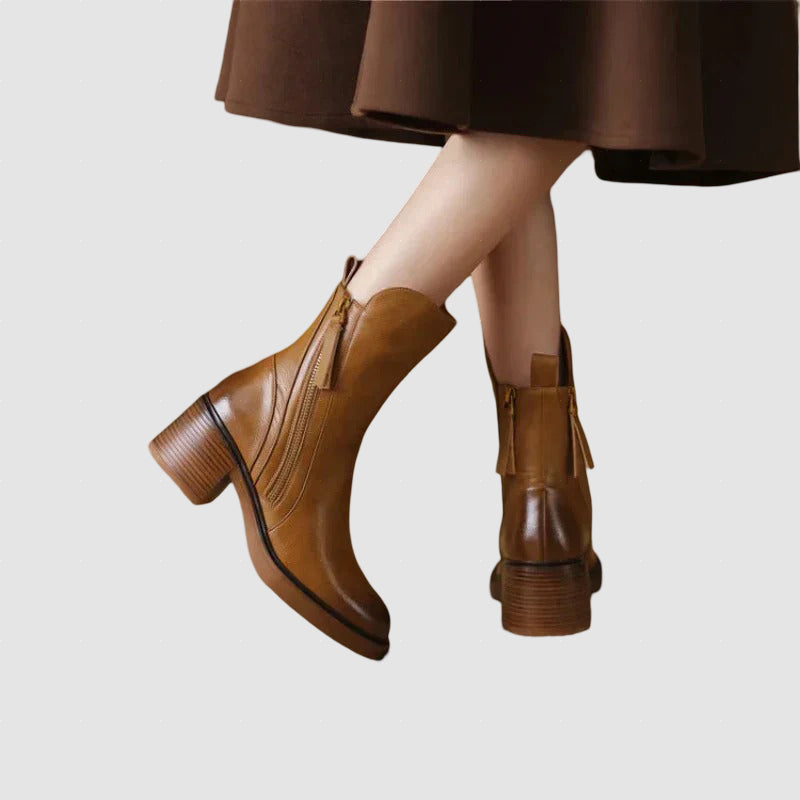 Women’s Leather Ankle Boots | Block Heel Winter Footwear