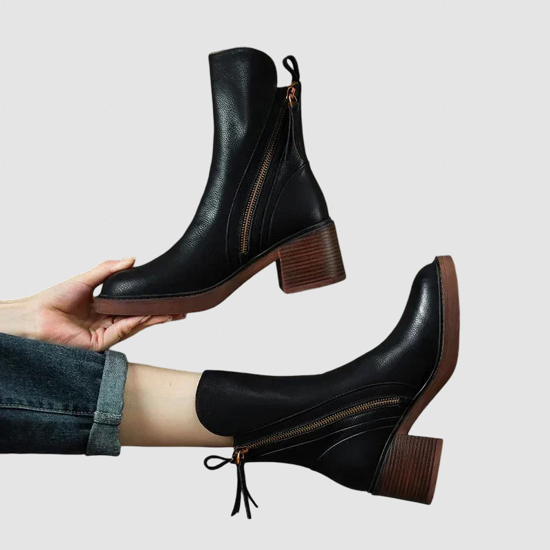 Women’s Leather Ankle Boots | Block Heel Winter Footwear