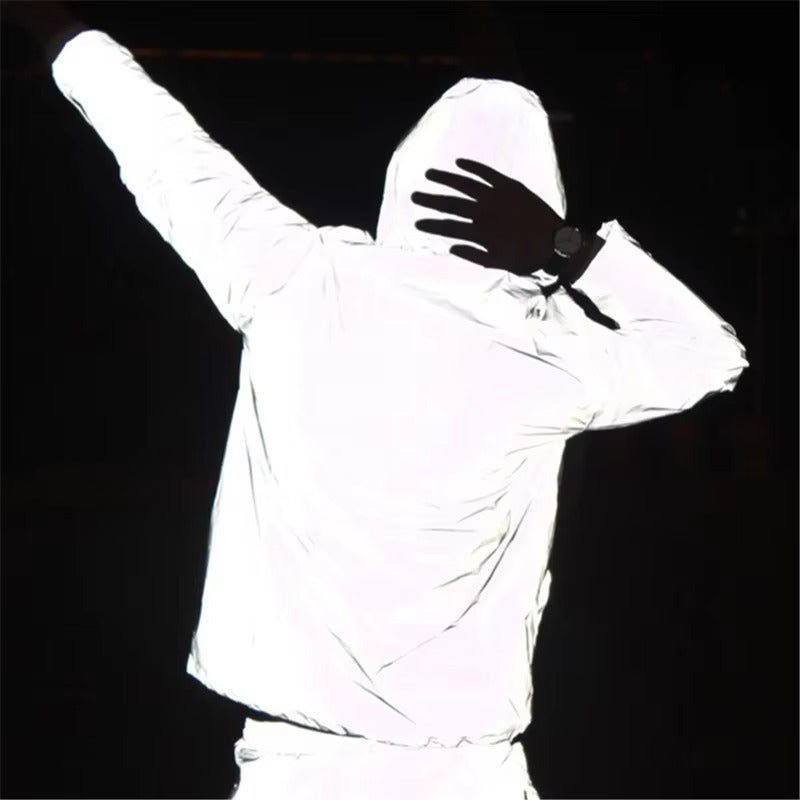 Men's Reflective Polyester Hooded Jacket for Winter