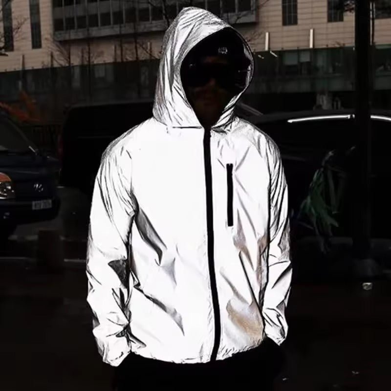 Men's Reflective Polyester Hooded Jacket for Winter